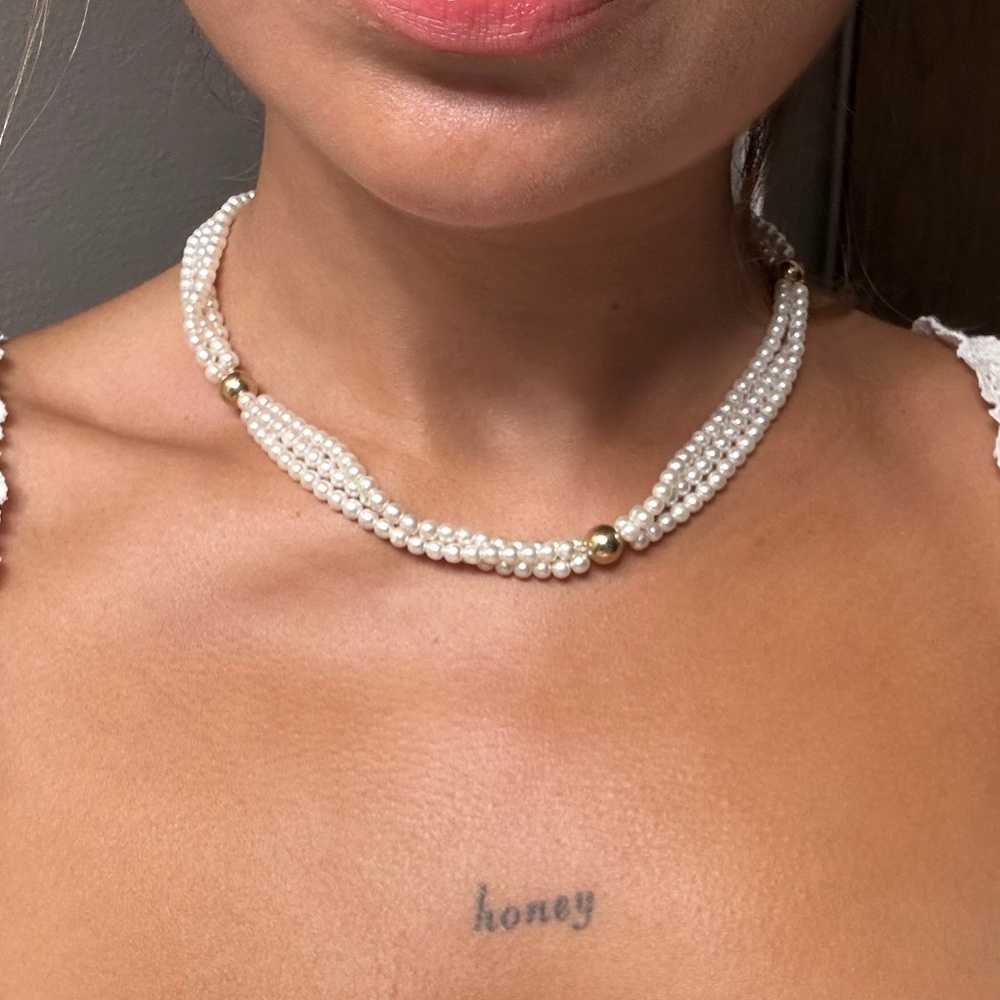 Vintage Four-Strand Seed Pearl Necklace with Ornate Sunburst Clasp